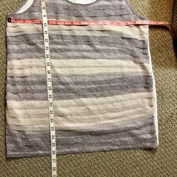 NWT Ann Taylor Loft Buttons Ruffle Front Tank Top Tan Cream Stripe Scoop Neck - Picture 10 of 16